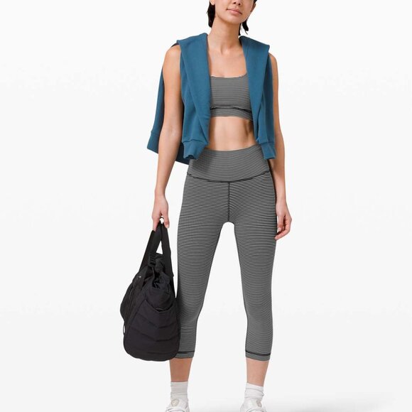 Lululemon Wunder Under Crop Full-On Luxtreme Striped Leggings Black White Sz 10 - Picture 1 of 6
